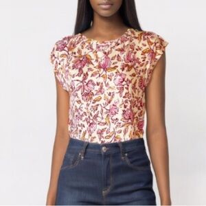 Haute Hippie Linen Floral Print Top